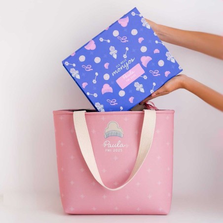 Bolso para ir a la peluquería de moñaditas rosa con dibujo de peineta 